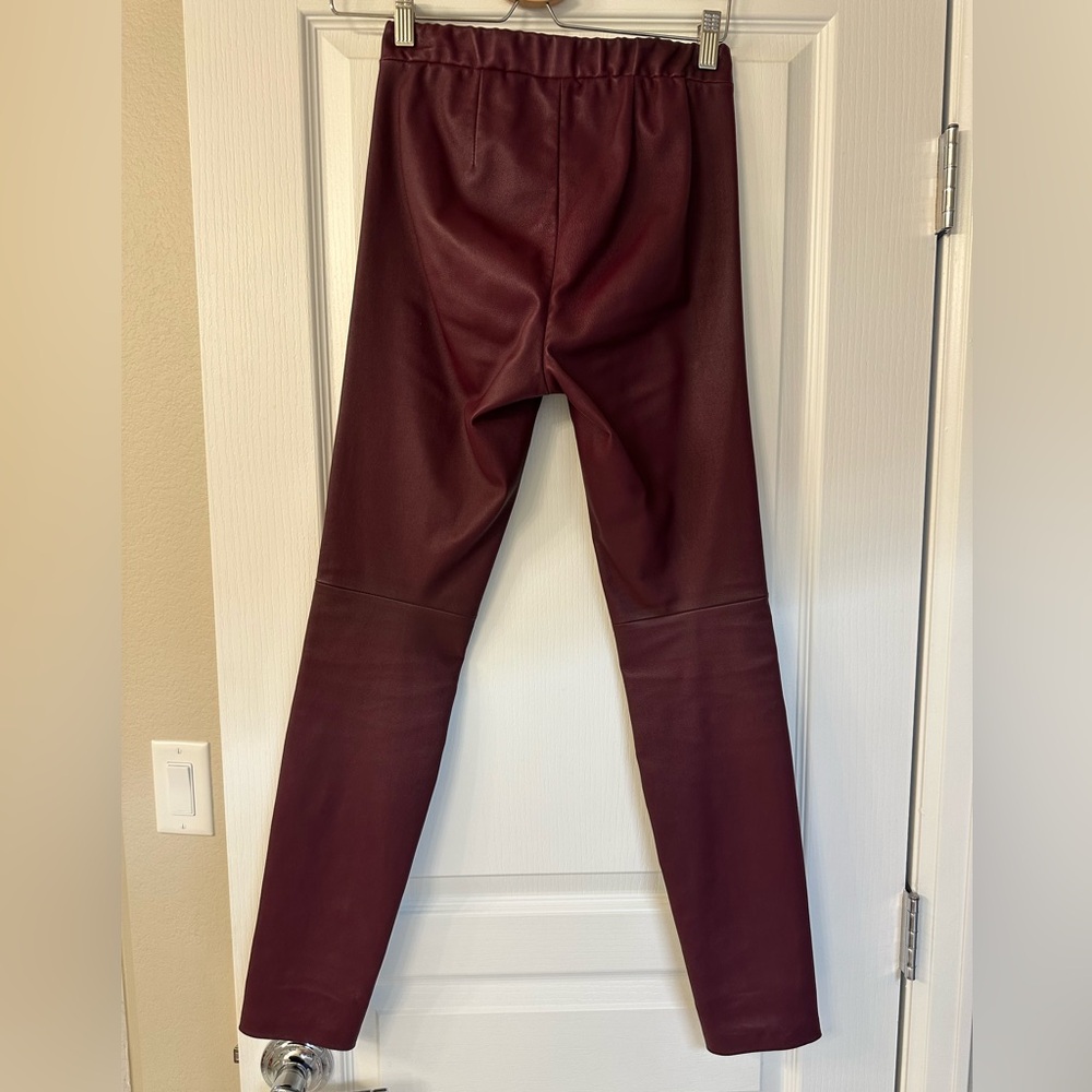 $990 Theory leather leggings jeggings skinny pants burgundy size 0 - Picture 2 of 16